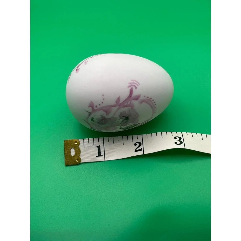 Hand Painted Porcelain Floral Egg Pink‎ Rose Cottagecore Decorative Ornament